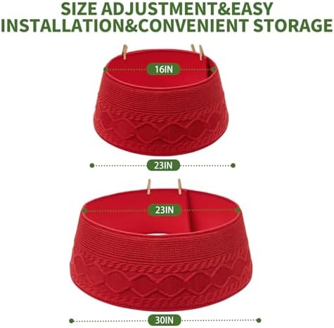 Noiclub Christmas Tree Collar, Adjusted Christmas Tree Base Cover for Artificial Trees, Knit Red Rustic Farmhouse Xmas Tree Ring Skirt for 6ft 6.5 ft 7ft 7.5ft Tree - Image 2