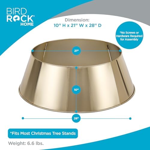 BIRDROCK HOME 4-Panel Christmas Tree Collar - Metal Holiday Skirt Decor - Water Base Protection from Pets (Soft Gold) - Image 3