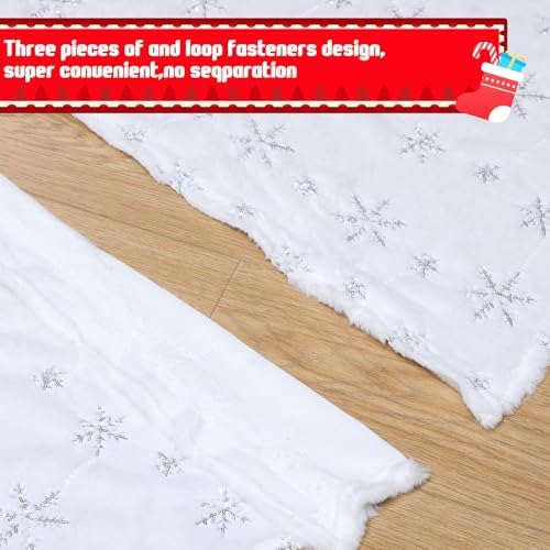 Libima 100 Inches Large Christmas Tree Skirt Faux Fur Xmas Tree Skirt White Plush Velvet with Silver Sequins Snowflakes for Xmas Decorations Merry Christmas Party Winter Home Holiday Ornaments - Image 5