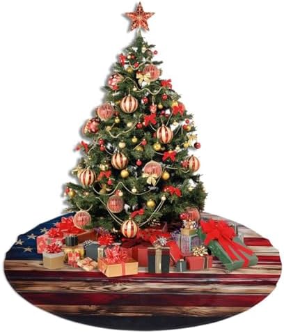 Retro American Flag Tree Skirts Xmas Ornaments, Tree Mat for Christmas Party Holiday All Occasions 48" - Image 5