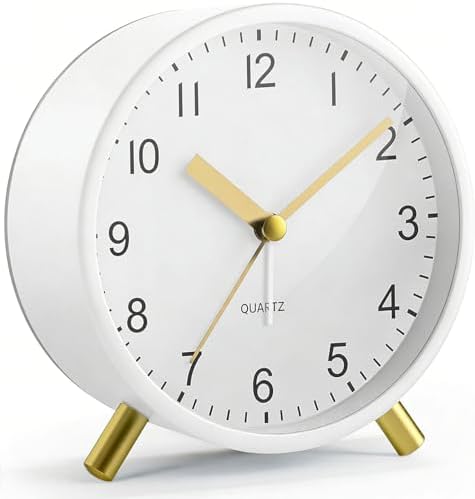 Analog Alarm Clock, Silent Non-Ticking with Night Light, Fashionable Round Metal Alarm Clock for Office, Battery Operated, Bedroom, Elderly, Adults, Children, Kids, Student Gifts by Unknown