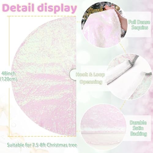 B-COOL 48 Inch Christmas Tree Skirt Large Sequin Tree Skirt Carpets White - Image 4