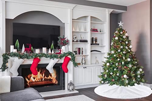 Large Tree Skirt 48 inch White Christmas Tree Skirts Faux Fur Christmas Skirt Tree - Image 5