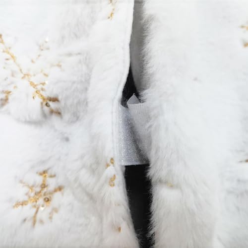 CHICHIC 60 Inch Large Christmas Tree Skirt White Tree Skirt Xmas Faux Fur Tree Skirts Christmas Decorations for Holiday Tree Ornaments Christmas Party Home Decorations with Sequin Gold Snowflakes - Image 5