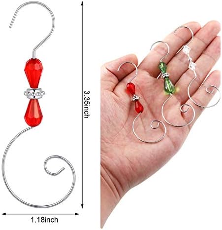 Ripeng 36 Pieces Hook Ornament Acrylic Wire Hook Decoration for Tree Hanger, Home Decor, 4 Styles (Silver,Red,Green,Transparent Bead) - Image 2