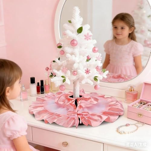 24 Inch Pink Pastel Tulle Tree Skirt, Small Ruffle Fall Tree Skirt for Tabletop Mini Trees, Cute Autumn Thanksgiving Party Decor, Pink Pumpkin Theme, Gift for Daughter, Granddaughter - Image 3