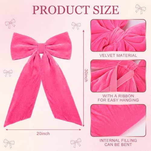 HunnmingRe Large Hot Pink Velvet Bow Christmas Tree Topper 30 Inches - Image 2