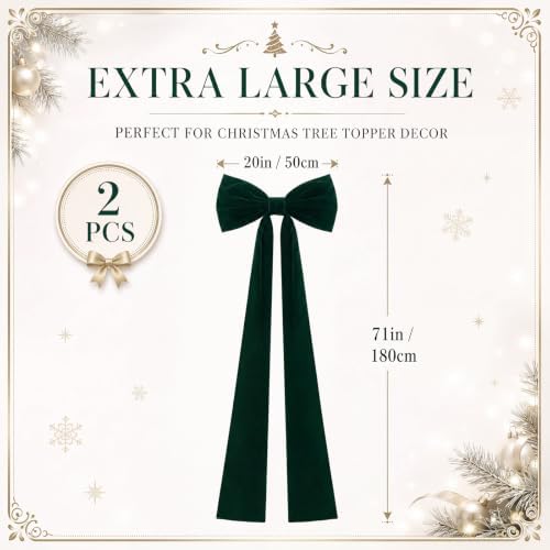 Knitgrip 2 Pack 20x71 in Christmas Large Velvet Bows, Dark Green - Image 2
