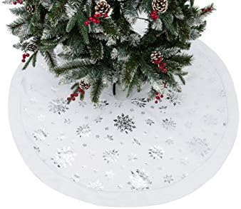 Flash World 48 Inch Large Christmas Tree Skirt Xmas Soft Cover Mat Decor Snowflake Collar Farmhouse Tree Skirt for Holiday Ornaments Party Home Indoor Decorations (White?€?Three Cotton Layer, 48INCH) - Image 4