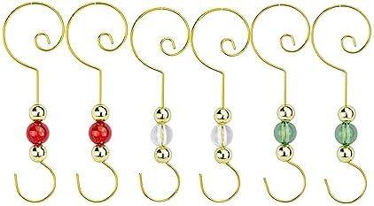Christmas Ornament Hooks - Set of 24 Beaded Hangers - Decorative Metal Wire S-Hook with Sparkling Gems - Holiday Card Holder Seasonal Decorations (Silver) - Image 2
