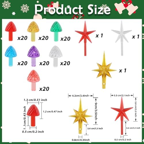 Vintage Ceramic Christmas Tree Replacement Bulbs - 140Pcs Medium Light Bulbs Ornaments and 3Pcs Topper Stars - Image 2