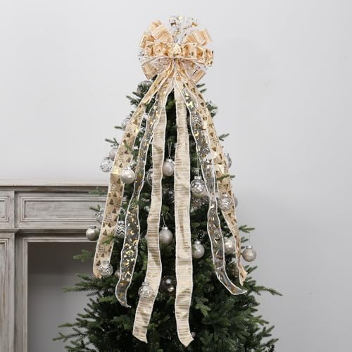 Gold/Yellow Christmas Tree Topper Bow for Xmas Tree Decorations - Image 5