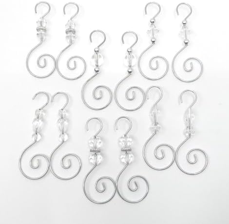 12 Ornament Hooks - 3 Inch Beaded Hangers - Strong Wire with Sparkly Faceted Beads Decorative Holiday Set of 12 Hooks (12 Silver Hooks) - Image 4