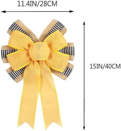 2 PCS Spring Summer Wreath Bow Decor,Decorative Bow with Yellow Burlap and Black White Stripe Ribbon for Holiday Tree Topper Home Front Door Outdoor - Image 2