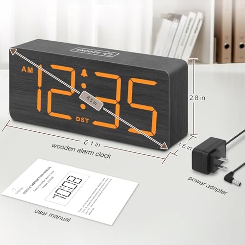 DreamSky Wooden Digital Alarm Clock for Bedroom with Large Numbers | Desk Clocks for Living Room, Loud Alarm for Heavy Sleepers with Volume Control, Dimmer, DST, Office Wood Decor (Plug-in) - Image 6