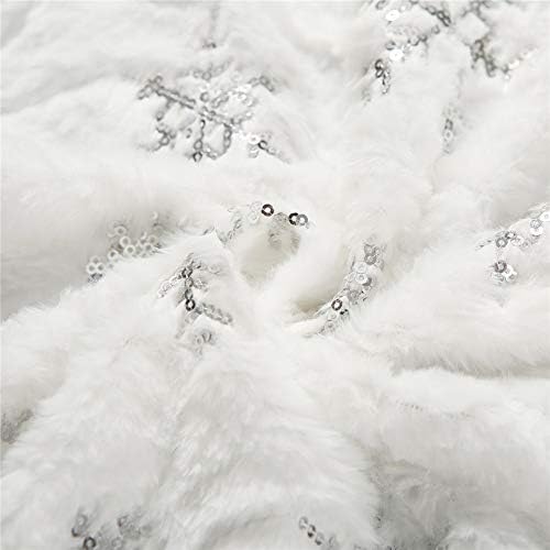 Sattiyrch Christmas Sequin Tree Skirt 48in,White Soft Thick with Silver Snowflakes Decorations for 8FT 9FT Xmas Tree - Image 4