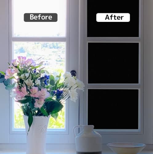 KESPEN Total Blackout Window Film Privacy Static Cling 100% Light Blocking Room Darkening Window Cover Heat Control Anti-UV Glass Sticker Window Tint for Home with Grid Line, 17.5 Inch X 16.4 Feet