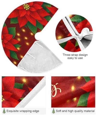 Red Poinsettia Lights Christmas Tree Skirt Small Xmas Tree Skirts Decorations 36 in Burlap Tree Mat Cover for 4 ft Trees Holiday Party - Image 3