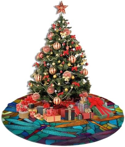 Christmas Tree Skirt, Summer Colorful Dragonfly Xmas Large Tree Mat, New Year Festive Holiday Party Decorations 30" inches - Image 5