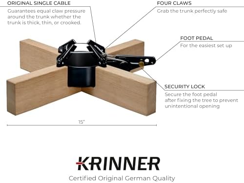 Krinner Christmas Tree Kopenhagen - Oak Brown Stand - Original Single Cable Operation, Holds up to 8 ft Live Trees - Foot Pedal Setup - 4 Solid Steel Stabilizing Feet, German Made - Image 4