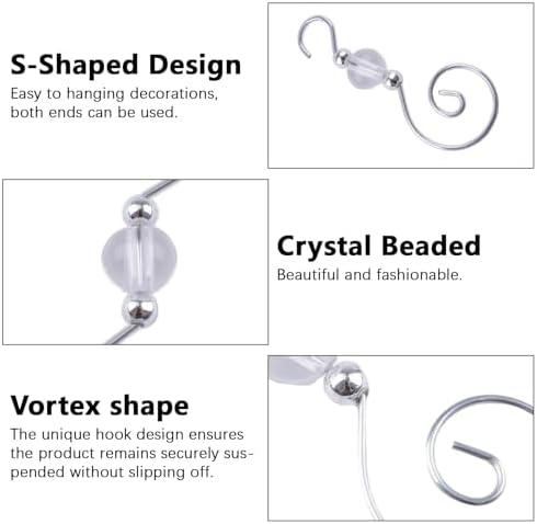INCREWAY 100PCS Christmas Ornament Hooks, S-Shaped Metal Hooks, Decorative Hooks with Crystal Beads for Hanging Ornaments, Decorations, Christmas Stockings - Image 3