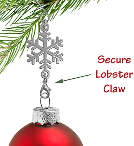Snowflake Christmas Ornament Hooks Set of 12, Shiny Silver Christmas Tree Hangers with S-Hook and Lobster Claw, 3.5 Inch Metal Snowflake Accessories for Xmas Tree Decor, Crafts, Holiday Displays - Image 4