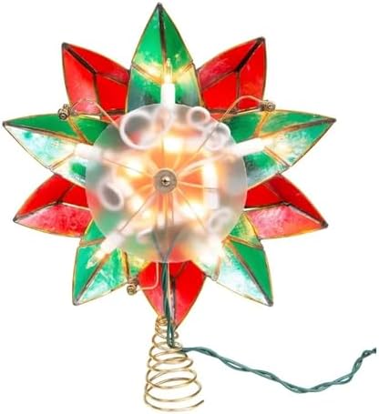Kurt Adler 10-Light LED Capiz Poinsettia Tree Topper, Red & Green, 9.5" - Image 2