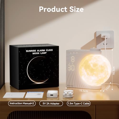 Sunrise Alarm Clocks for Heavy Sleepers Moon Lamp for bedrooms - Image 2