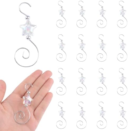 INCREWAY 30PCS Christmas Ornament Hooks with Pentagram Bead, S-Shaped Decorative Hangers Silver Metal Wire Transparent Acrylic Beads for Christmas Tree Decorations Party Crafts Door Frame by ForHome