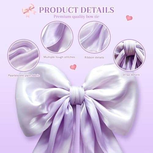 Big Satin Bow Coquette Room Decor, 16x79 Inch Large Christmas Bows for Birthday Decorations, Christmas Tree Topper, Girl Room Decor, Bachelorette, Wedding, Baby Shower, Front Door, Wreath (Purple) - Image 3