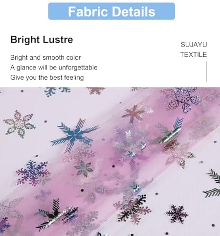 Snowflake Multi Color Foil Organza Winter Tablecloth - 59" x 119" - Christmas Tree Skirt - Pink - Image 2