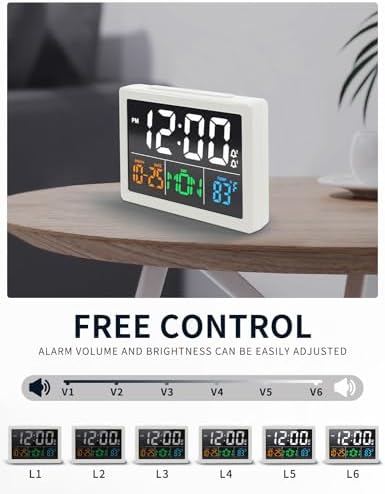 JALL Digital Clock with Date Day for Seniors, Electric Alarm Clocks for Bedrooms with Temperature, 2 Alarms, Dimmer, Dual USB Charger, Battery Backup, Volume Control, Snooze, Bedside Desk Clock, White - Image 4