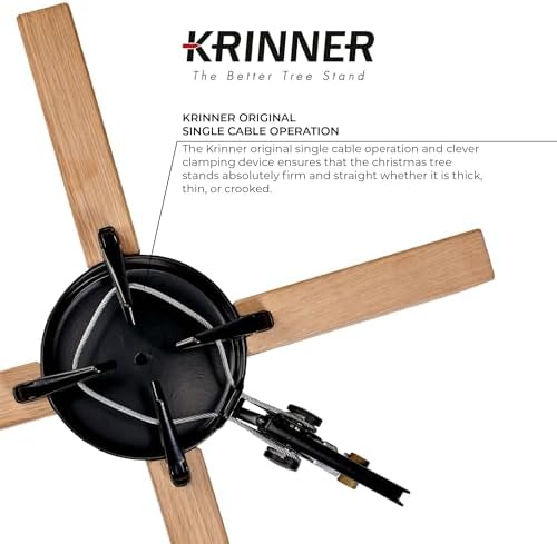 Krinner Christmas Tree Kopenhagen - Oak Brown Stand - Original Single Cable Operation, Holds up to 8 ft Live Trees - Foot Pedal Setup - 4 Solid Steel Stabilizing Feet, German Made - Image 5