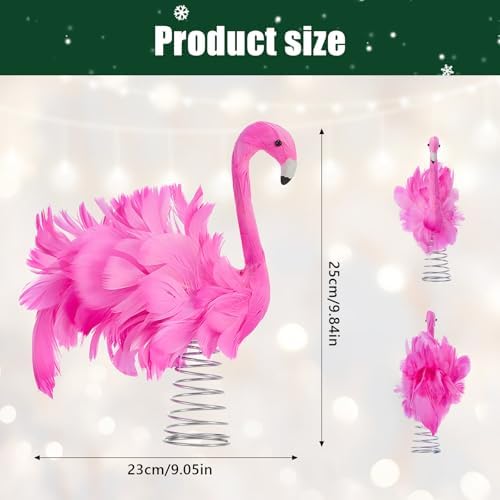 Christmas Tree Topper Pink Flamingo Flamingo Tree Toppers with Fluffy Artificial Feathers Christmas Home Holiday Ornament - Image 3