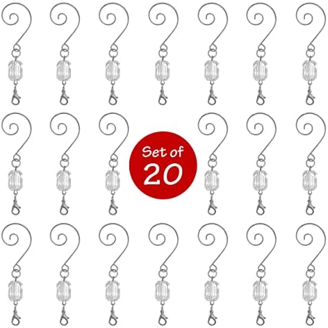 Clear Ornament Hooks Set of 20, Silver Swivel Wire Hangers with Acrylic Gem, 3 Inch Decorative Christmas Ornament Hangers for Tree Decorations, Holiday Display, Gift Tags, Keepsakes & Window Decor - Image 3
