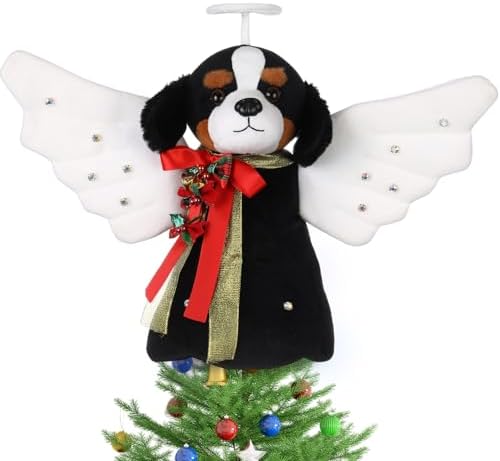 Beeveer Mountain Dog Tree Topper LED Lighted Angel Glitter Wings White Cat by Beeveer