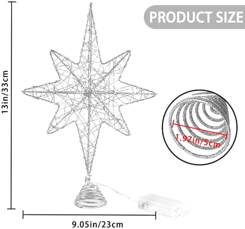 Christmas Tree Topper 13.5?€? Silvery Star Tree Toppers with 20 LED Lights - Image 3