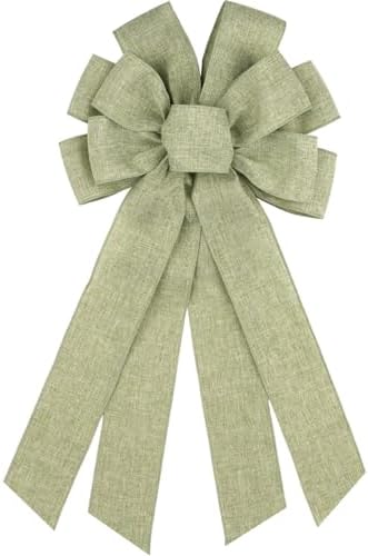 Mint Green Large Bow for Wreath Tree Topper 11x21 Inch Linen Texture Wired Ribbon Big Bows for Front Door Spring Easter Summer Decor Gift by Unknown