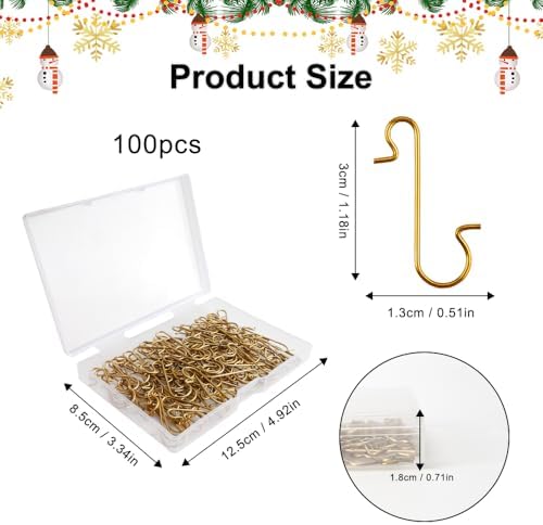 Ornament Hooks, 100 Pcs Christmas Ornament Hooks for Christmas Trees, Ornament Hangers, Metal Wire Christmass Trees Hooks, Chrismas Trees Ornaments for Xmas Chrismas Party Balls Decorations, Gold - Image 3