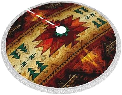 Christmas Tree Skirt 48" Inch Native American Indian Synthetic Xmas Tree Skirt Mat with White Tassel for Party Holiday, Tree Skirt Christmas Decorations - Image 2