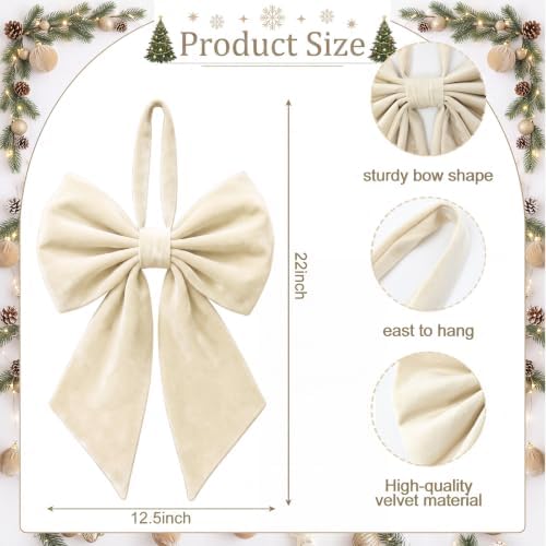Janinka Cream White Christmas Tree Topper Bow 22" Big,Velvet - Image 3