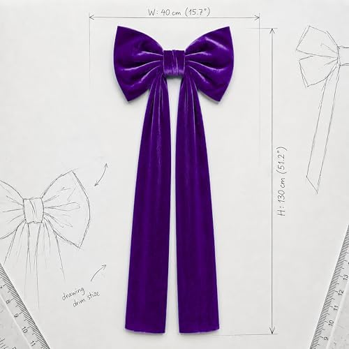 Big Purple Bow, Christmas Decorations, Velvet Christmas Tree Topper Bow, 52 x16 Inch, Giant Christmas Bow Decorations for Tree, Wedding, Birthday, Wreath, Door, Wall Decor (Dark Purple) - Image 2