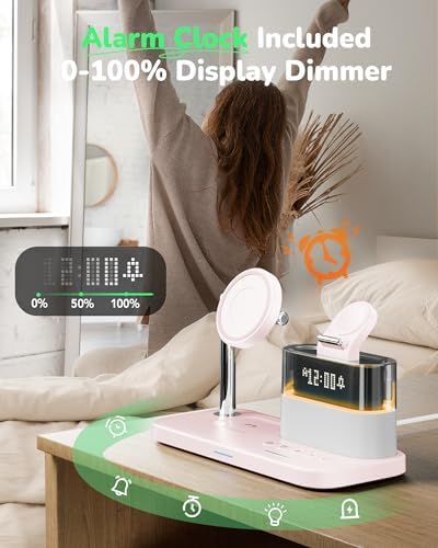 5 in 1 Mag-Safe Wireless Charger with Alarm Clock Night Light for Apple - Image 4