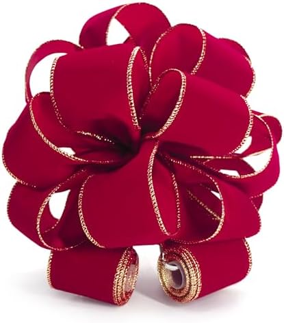 Christmas Tree Topper Bow - Bow: 11" sq. - Tails: 3 Yards Long Each - Velvet Red by Traico
