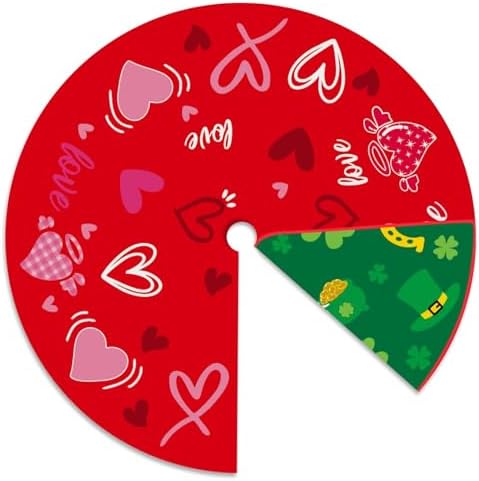 YEAHOME Valentines Day Decorations for Tree Skirt, 36" Love Heart Pattern Tree Skirts for Valentines Day Decor, Double-Sided St Patricks Day Clover Tree Skirt for Holiday Party Decorations - Image 2