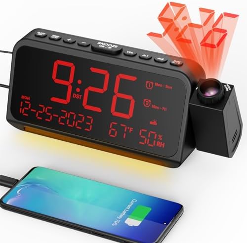 Mesqool Projection Alarm Clock Ceiling Display, with Temperature, Humidity by Mesqool