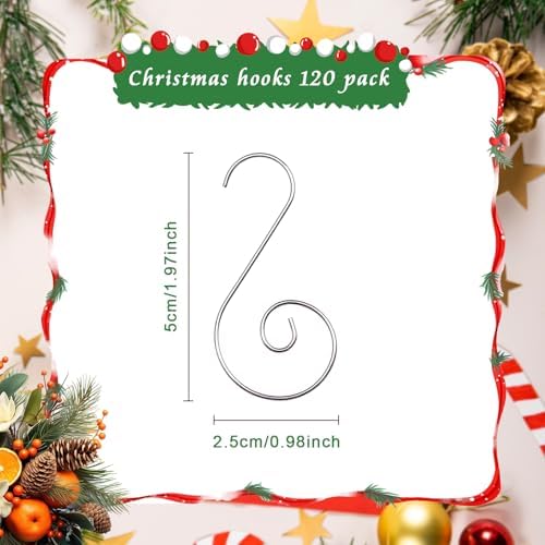 Christmas Ornament Hooks, Christmas Ornament Hangers 120Pcs, Small Metal Decorative Ornament Hooks for Xmas Tree Decorations-Silver - Image 5