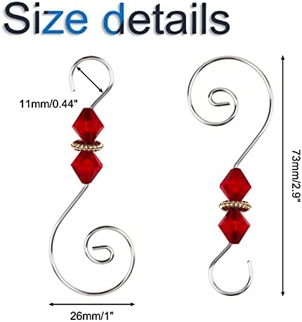 INCREWAY S-Shaped Christmas Tree Hanger Hooks, 30 Pcs Silver Metal Decoration Hooks with Red Rhombus Crystal Beads for Party, Home Decor - Image 2