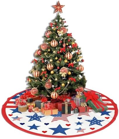 Christmas Tree Skirt, American Flag Stars Independence Day 4th of July Xmas Large Tree Mat, New Year Festive Holiday Party Decorations 36" inches - Image 5