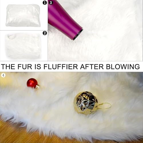 Nackiy White Christmas Tree Skirt, Faux Fur Plush Holiday Decor, 30 Inch - Image 4